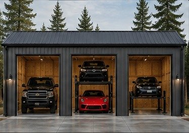 Three-car garage with storage lifts