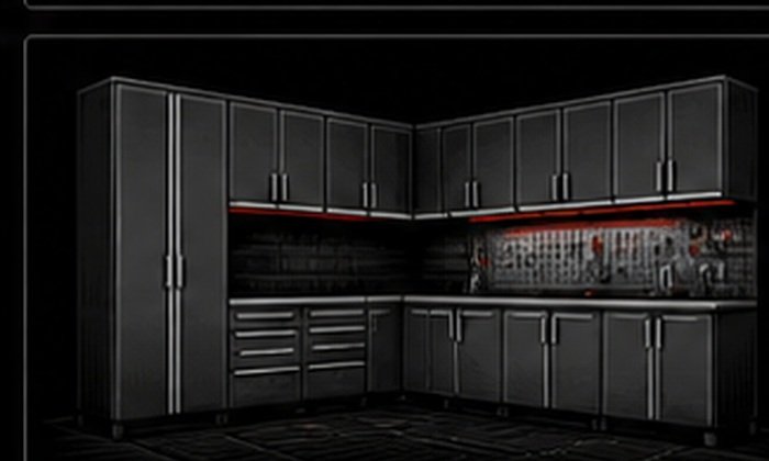 Illustration of garage cabinets and storage systems